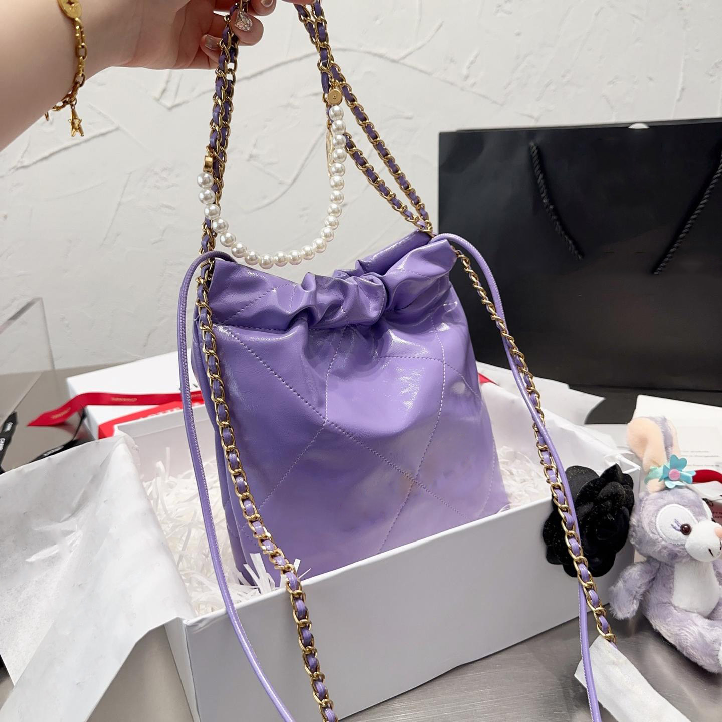 

designer bag womens handbag shoulder bag luxury fashion crossbody bags classic mini shopping tote purse pearl chain wallet genuine leather, Cream