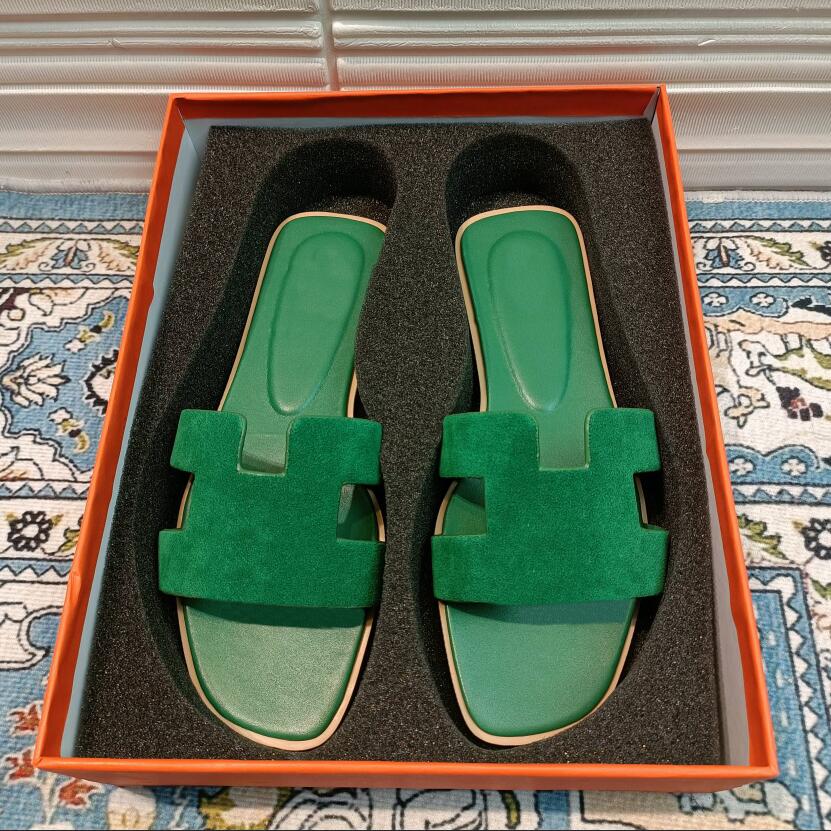 

Luxury designer leather ladies sandals summer flat shoes fashion beach women slippers H letter drag 35-42, Red