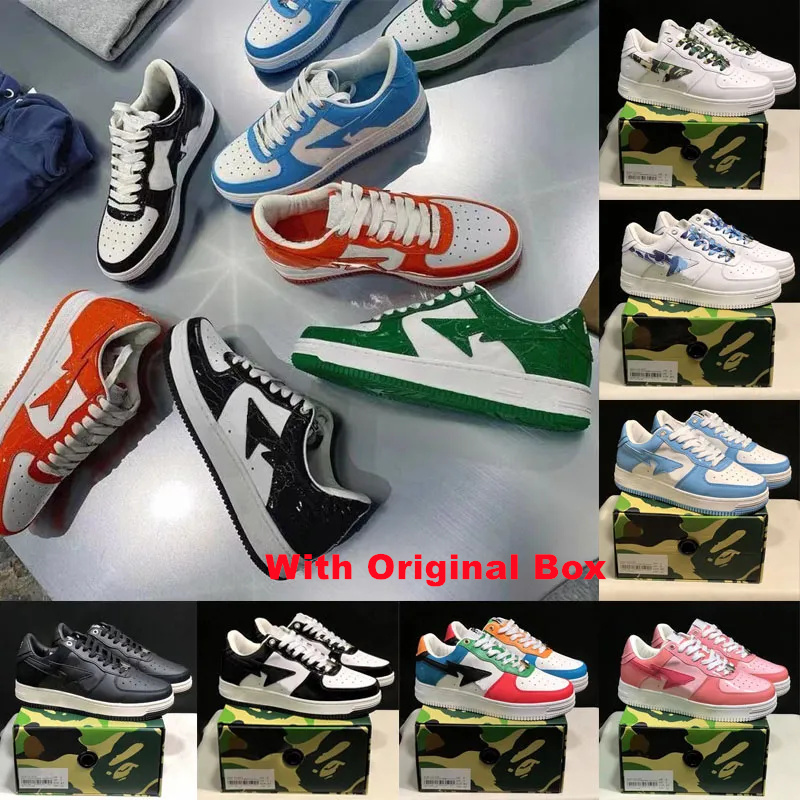 

Box Designer Shoes For Mens Womens Sta Outdoor Trainers Patent Leather Black White Shark Sax Blue Orange ABC Camo Green White Flats Jogging Walking Designer Sneaker, 34