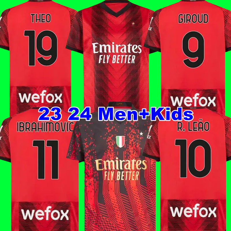 

IBRAHIMOVIC 22 23 24 KOCHE soccer jerseys AC MILANS GIROUD DE KETELAERE R. LEAO TONALI THEO DEST football shirt 2023 2024 special fourth 4th men kids kit uniforms, 22/23 home+serie a