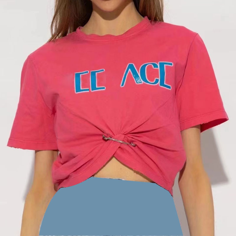 

2023 Designers T-shirts Fashion T Shirts Women New alphabet print pin tucked Waist Short style Crop navel Short Sleeve Tops Tees T-shir vercace ladies top pink white M-XL