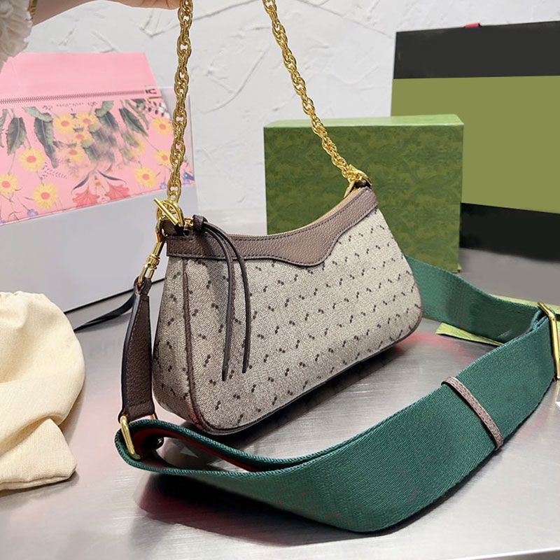 

Luxury Ophidia Shoulder Bag Women Cross Body Hobo Bags Genuine Leather Classical Half Moon Lady Purse Strawberry Pendant Classic Letter Prints Messenger Handbag, Blue