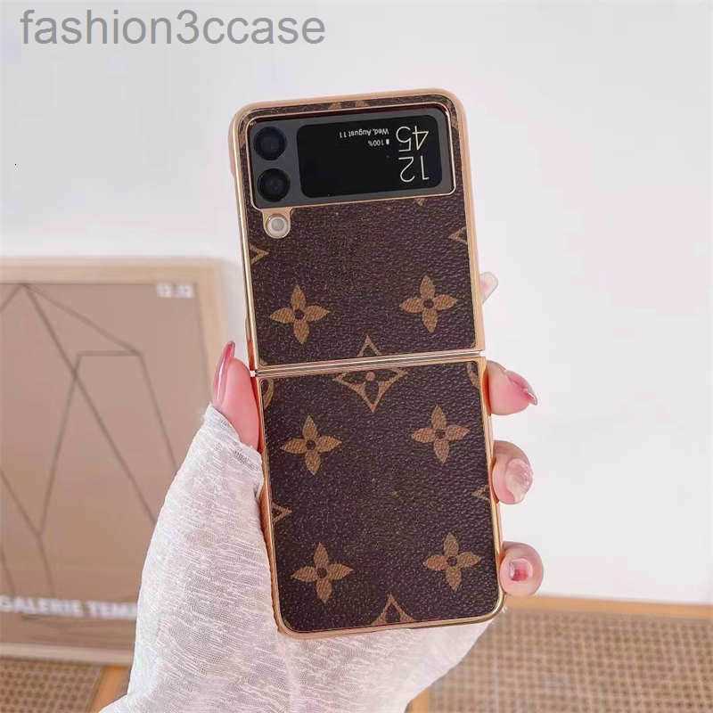 

Fashion flowers Phone Case For Samsung Galaxy Z Flip 3 4 5G fold2 flod3 4 cases luxury pu Leather Shockproof Full Protective cover with box, Brown grid