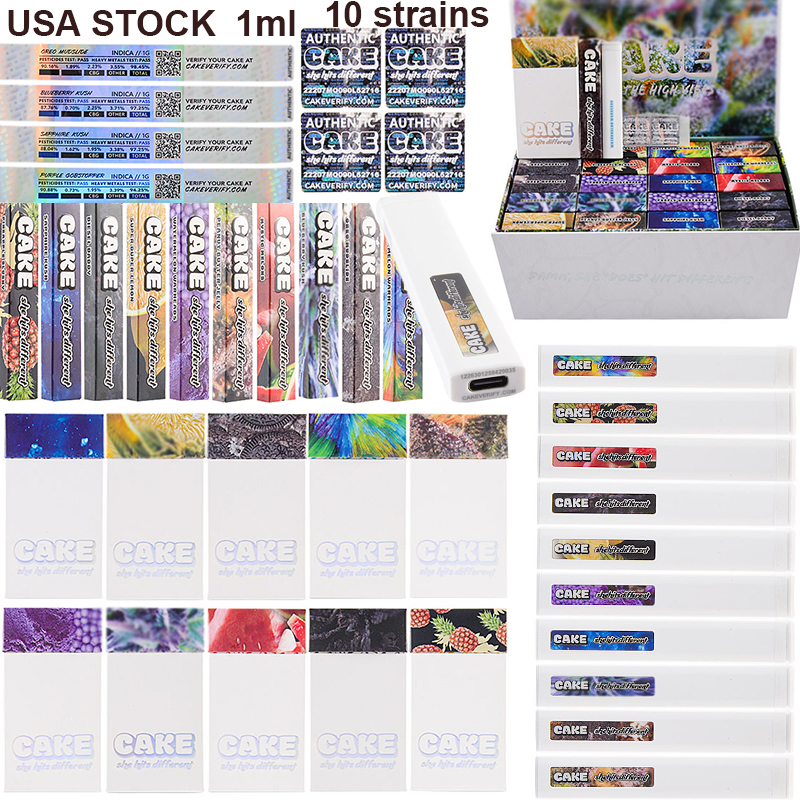 

USA STOCK Newest Cake 6th Disposable Vape Pens Empty 1ml Rechargeable Disposable E Cigarettes Thick Oil Carts 280MAH Battery Starter Kits Packaging With Stickers