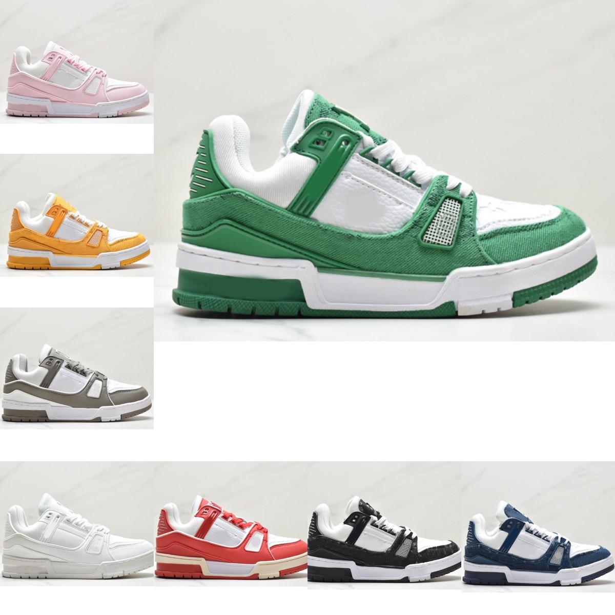 

Designer flat sneaker virgil trainer casual shoes denim canvas leather abloh white green red blue letter overlays fashion platform mens womens low sneakers 36-45 Hot