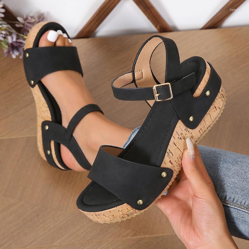 

Sandals Women's Casual Wedge Shoes 2023 Summer Fashion Designer Buckle Platform Outdoor Non-slip Walking Roman Sandal, Black