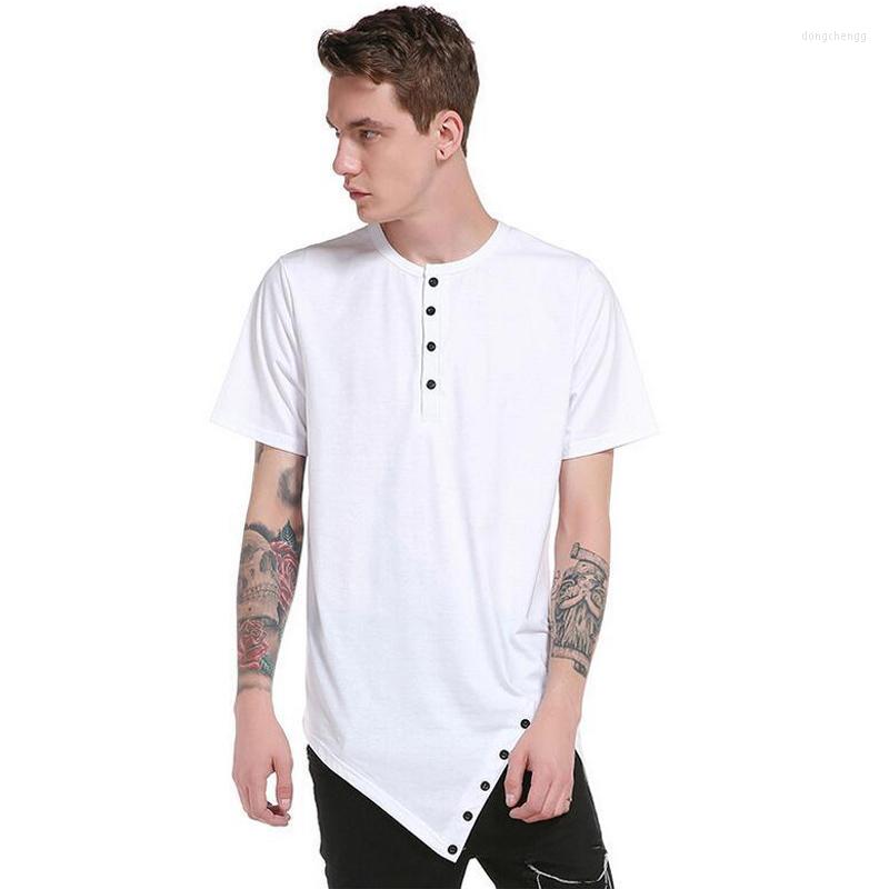 

Men's T Shirts Summer Short Sleeve Mens Irregular Hem Tshirt Trendy Button Collar Hip Hop Streetwear Tops Tees Slim Fit Camisetas MEN