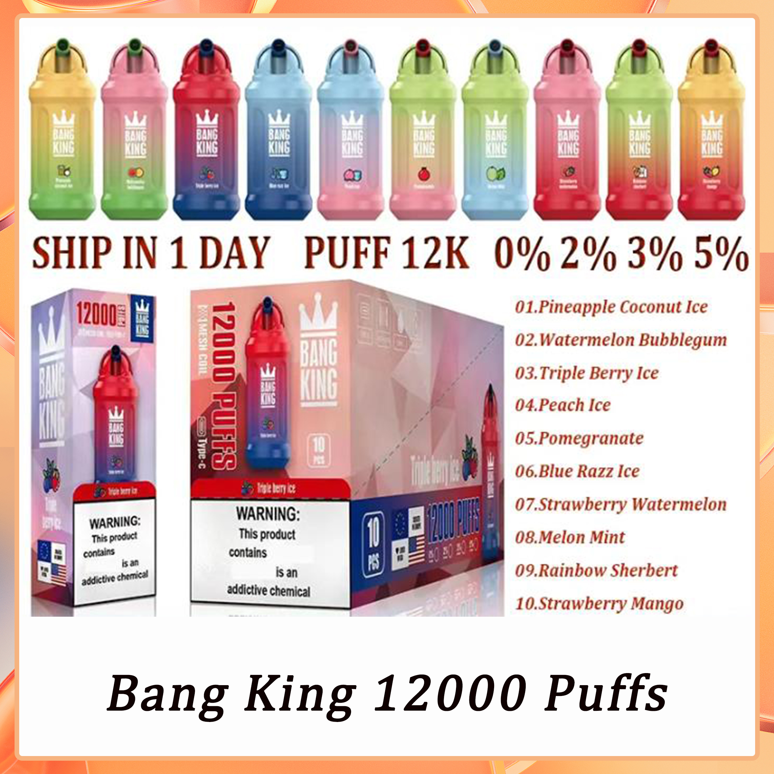 

Original Bang King 12000 Puff 12000 Disposable Vapes Pen E Cigarette 0% 2% 3% 5% Vaporizer Recharge Mesh Coil Vape Pen Puffbars Bang Puff 12K