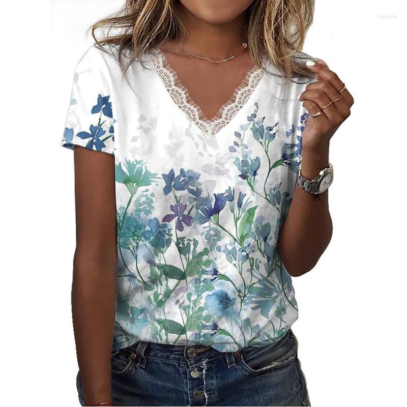 

Women' Blouses 2023 Summer Women Vintage Shirts V Neck Lace Flower Print Blouse Casual Fashion Loose Short Sleeve And Top Blusas 26041, B- green
