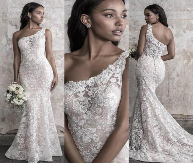 

Madison James Fall 2021 Mermaid Wedding Dress Elegant One Shoulder Lace Applique Sweep Train Bridal Gowns Upscale Custom Made8518608, Royal blue
