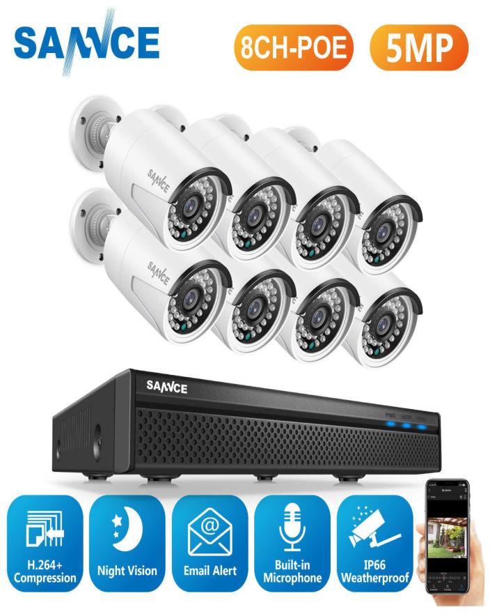 

SANNCE 8CH 5MP FHD POE Video Surveillance Cameras System H264 5MP NVR With Outdoor Waterproof Security IP Cameras Audio Record H7303294