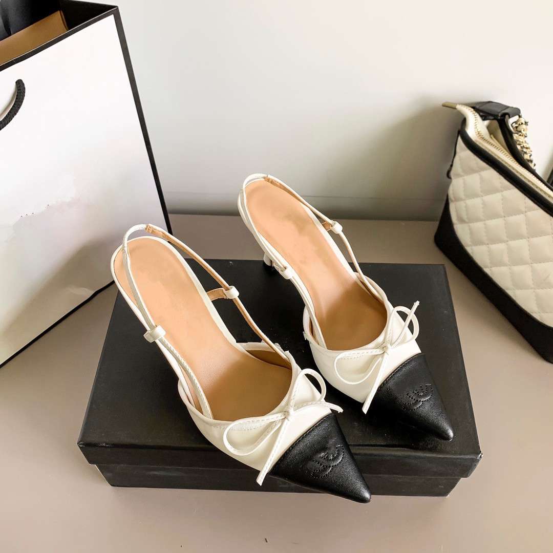 

Dress shoes Designer sandals kitten high heels bow tie toe color matching high heels summer women pointed back fashionable single shoes, As shown in the figure