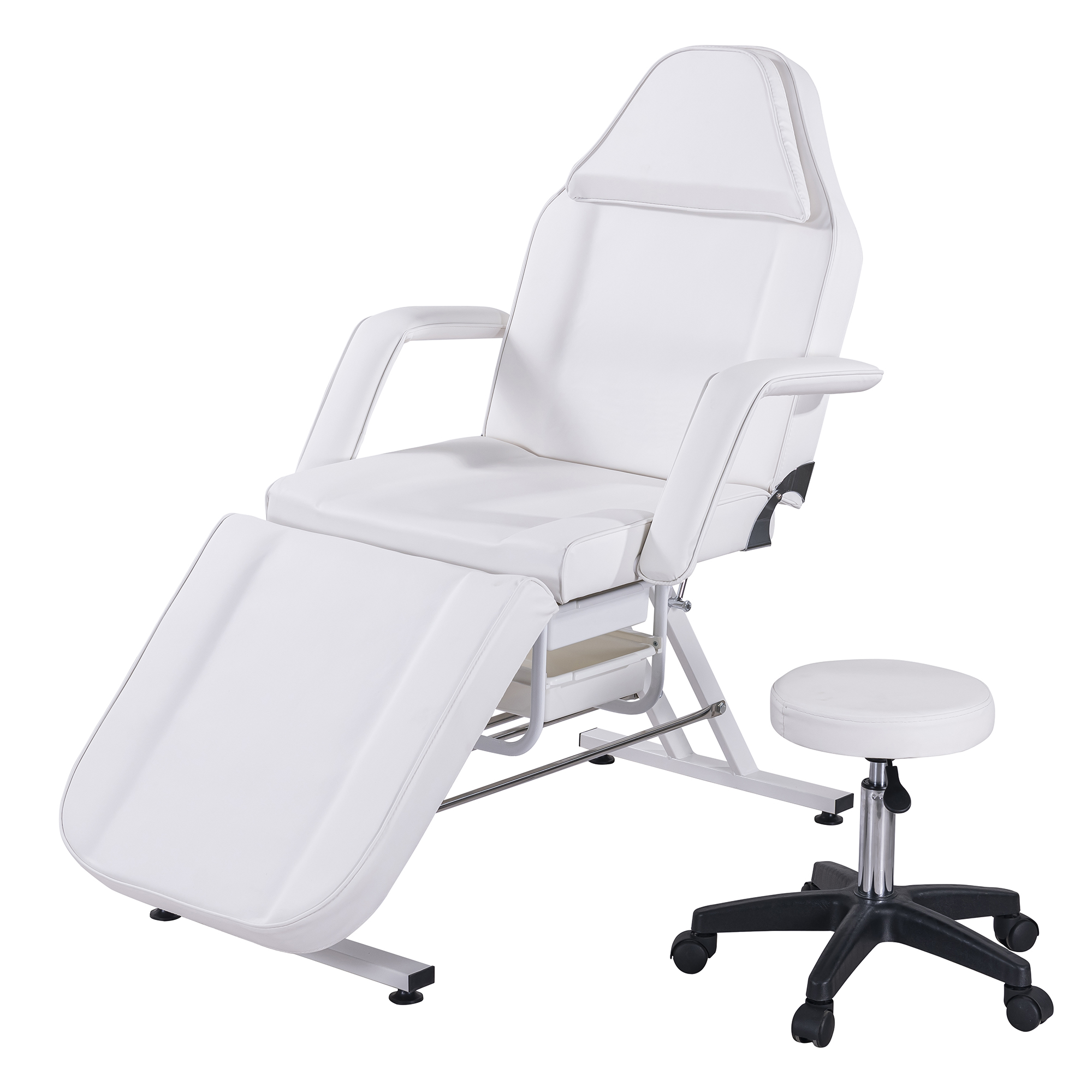 

Massage Salon Tattoo Chair with Two Trays,Esthetician Bed with Hydraulic Stool,white