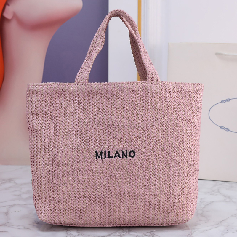 

Beach Bags women Handbags Purse Classic Fashion Embroidered Letters 5A Quality Pure Hand Woven Bags Nylon Lining Straw Shopping Vacation Summer Woven Purses