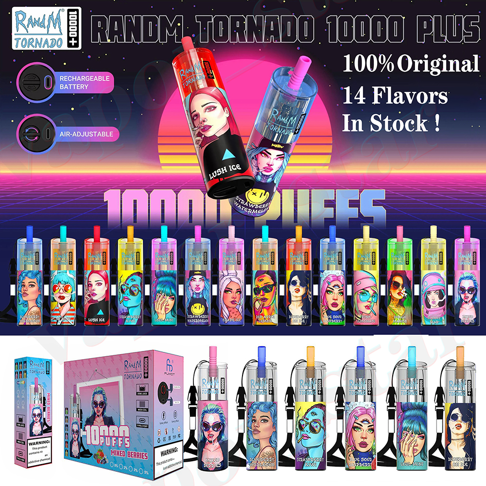 

Original RandM Tornado puff 10000 Plus Disposable Vape 10K puffs Electronic Cigarettes 0% 2% 3% 5% 20ml Pod Mesh Coil RGB Lights 14 Flavors