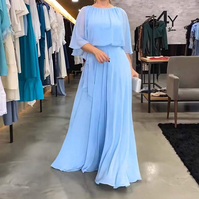 

Party Dresses Women' Chiffon Fashion Temperament Solid Color Long Dress Mesh Tunic For Summer Women Elegant Weddings, Blue
