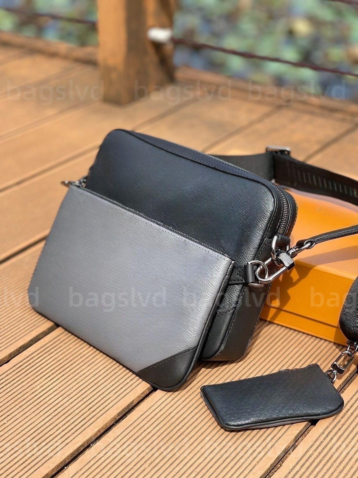 

Designer Man bag Crossbody bag Luxury Messenger Bag Men Shoulder Bags Reverse Canvas Trio 3 Piece Sets Fashion Mans postman bag tote Purse Wallet Clutch M69443, Full black embossed 2-piece set