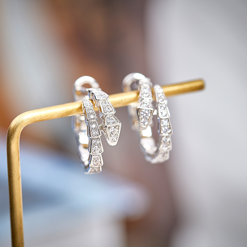 Stud 2024 Stud Designer Collection Stud Earrings 925 Sterling Silver Inlay Czech Zircon Diamond Plated Gold Color Thin Snake Serpent Snakelike Ea