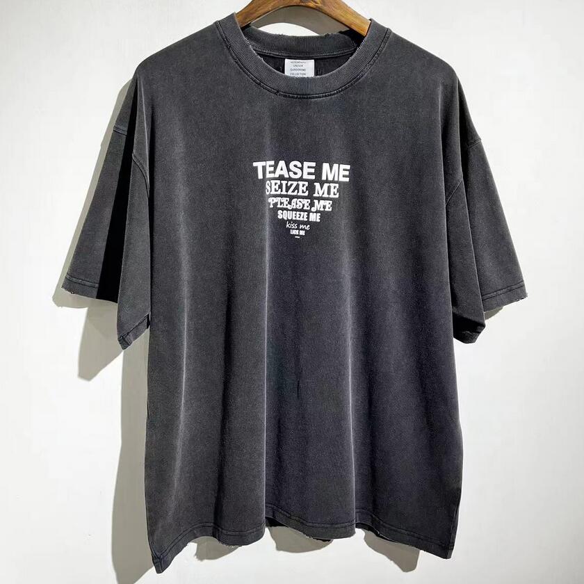

2023ss Letter Embroidery Vintage Washed Tees Casual Oversized T-shirt Streetwear Men' Clothing Woman Clothes, Gray