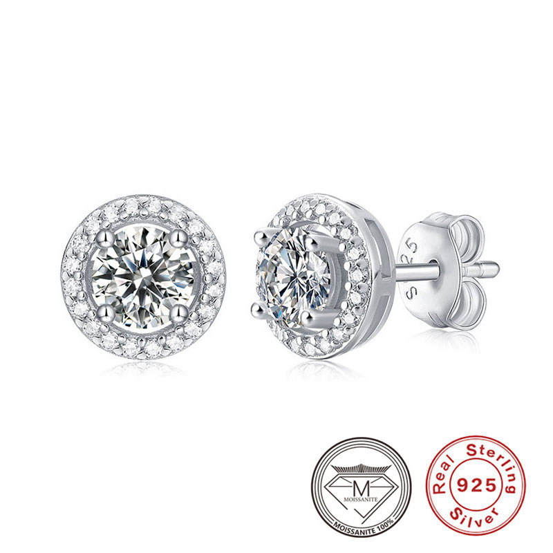 

Luxury 925 Sterling Silver Moissanite Earrings Wedding Engagement Stud Earring for Women Ear Studs
