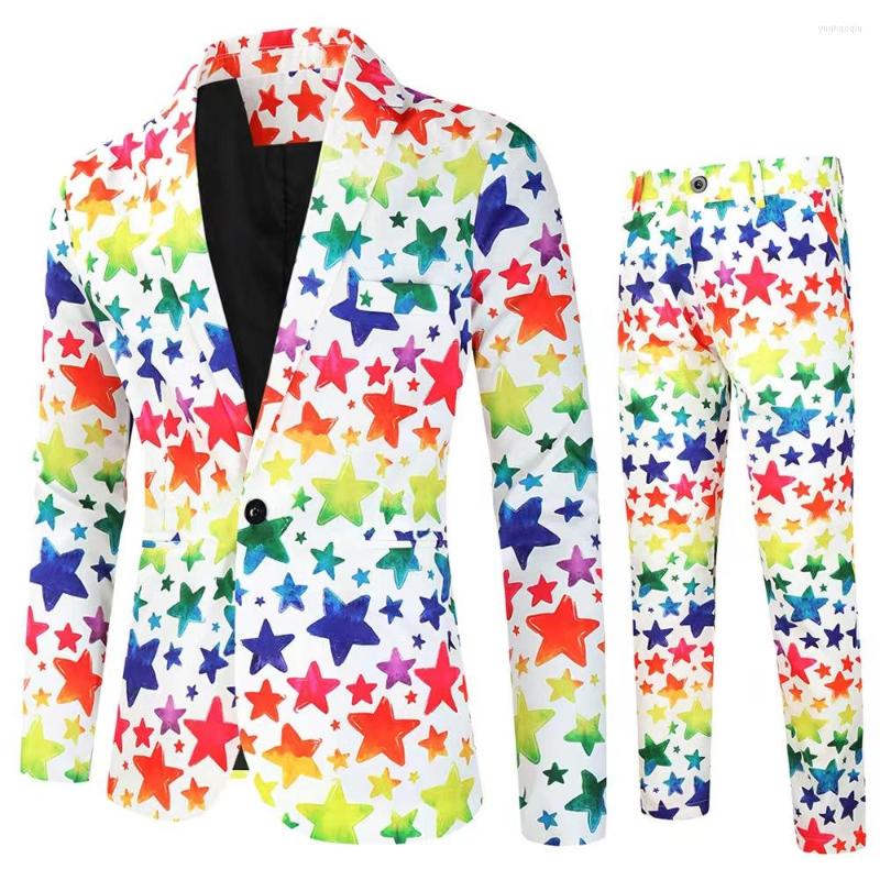 

Men's Tracksuits Men's Blazer Suit Printed Slim Jacket Long Pants Luxury Two Piece Set Fashion Banquet Male Business Casual Wedding, A001