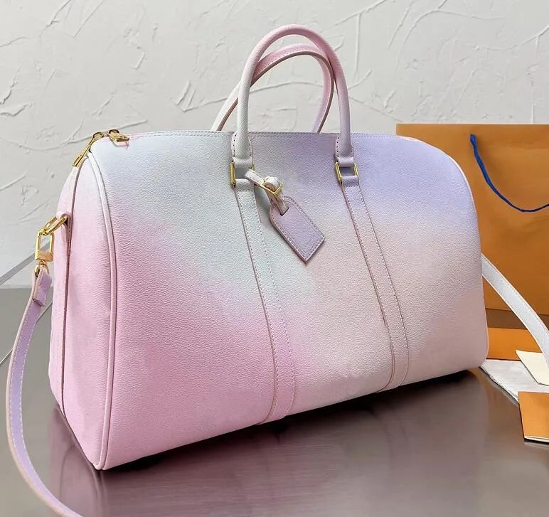 

Designer Women Rendering Gradient Travelling Bag Luxury Genuine Leather High Quality High Capacity Letter Printing Handbag Womens Commerce Duffel Bags, #2