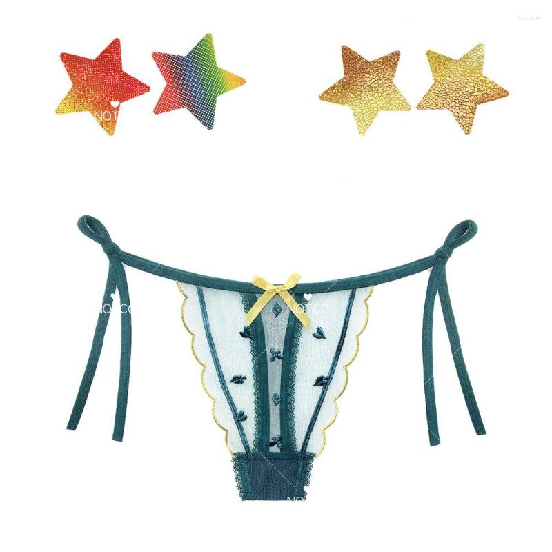 

Women's Panties NOTCC G String With Star Breast Pasties Set For Women Sexy Side Tie Thong 2 Pairs Disposable Nipple Covers Underwear, Green