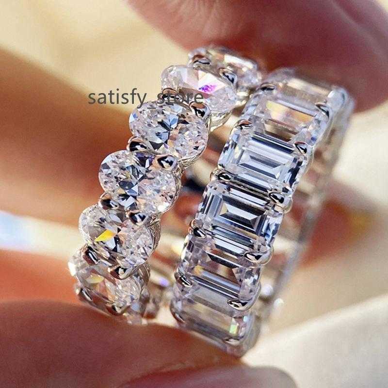 

Wedding Rings Fashion Personality Emerald Cut Moissanite Row Ring Trendy Bands Women Geometric