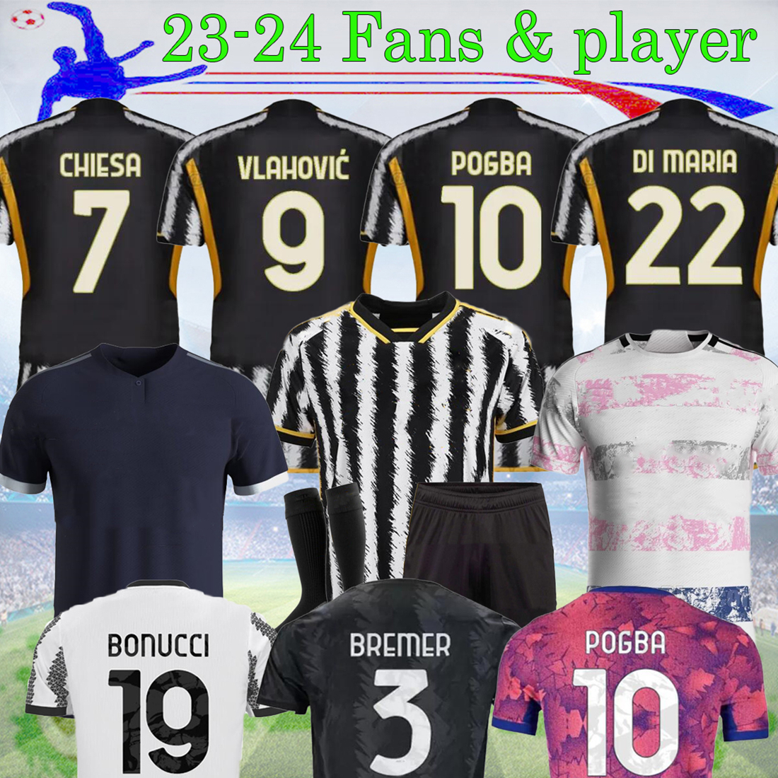 

23 24 POGBA soccer jerseys player VLAHOVIC 2023 CHIESA DI MARIA BREMER MILIK LOCATELLI chiellini Men Kids kits football shirts 16-4XL, 22-23 home fans