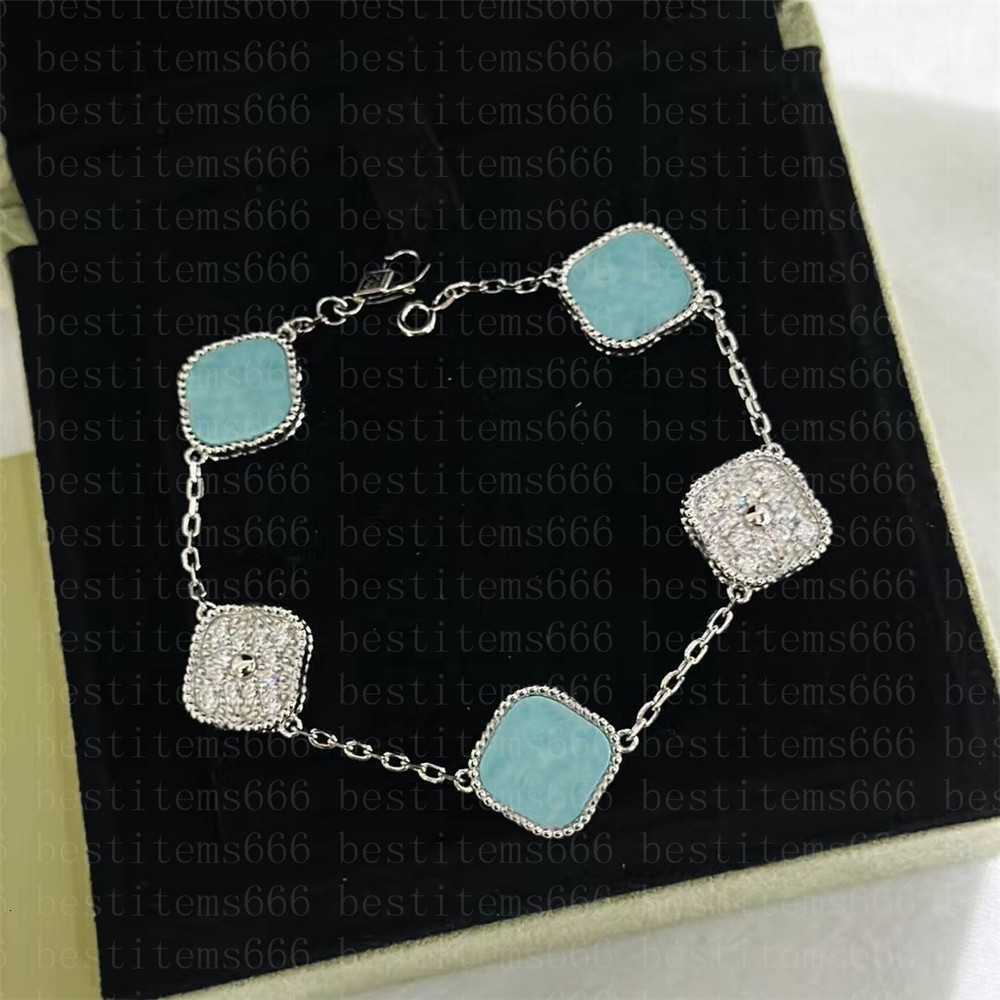 

Fashion Classic 4/Four Leaf Clover Charm Bracelets Bangle Chain Agate Shell Mother-of-Pearl For Women Girl Wedding Jewelry 925 Silver Five Flower Bracelet