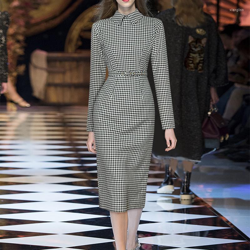 

Casual Dresses Kate Princess Houndstooth Dress Vintage Sheath Long Sleeve Turn-Down Collar 2187, Picture shown