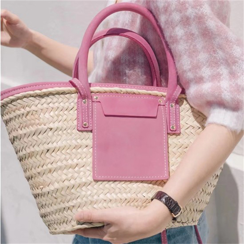 

Straw woven tote Le Petit Panier Soli summer Basket tote bag PINK Yellow leather trimmed Shopping Women designer Handbag beach Straw bags Shoulder Bag