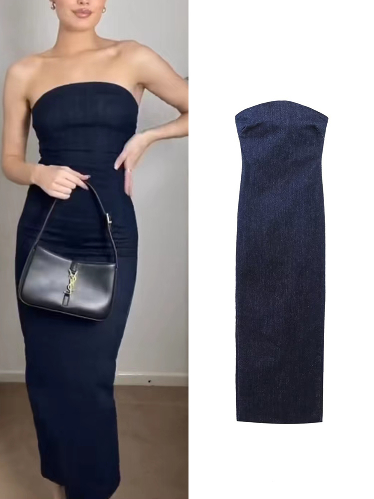 

Basic Casual Dresses TRAF Women Sexy Elastic Denim Spring Summer Elegant Sleeveless Slim Fit Party Vestidos High Street Outwear 230609, As picture