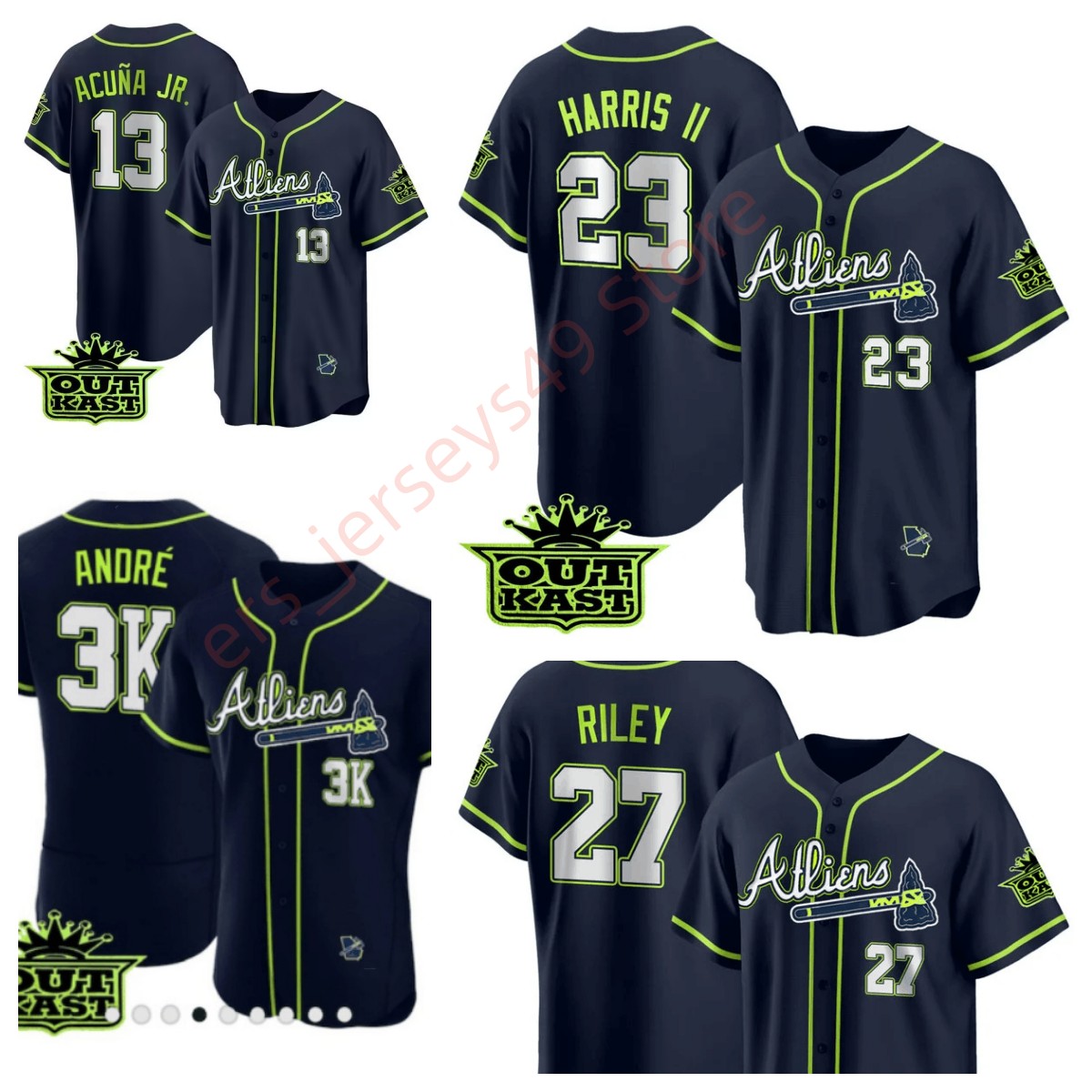 

ATLiens Outkast Andre # 23 HARRIS II 13 Ronald Acuna Jr. Cool Base 3k ANDRE 96 dutkastBlue Customized Baseball Jerseys, Any name number