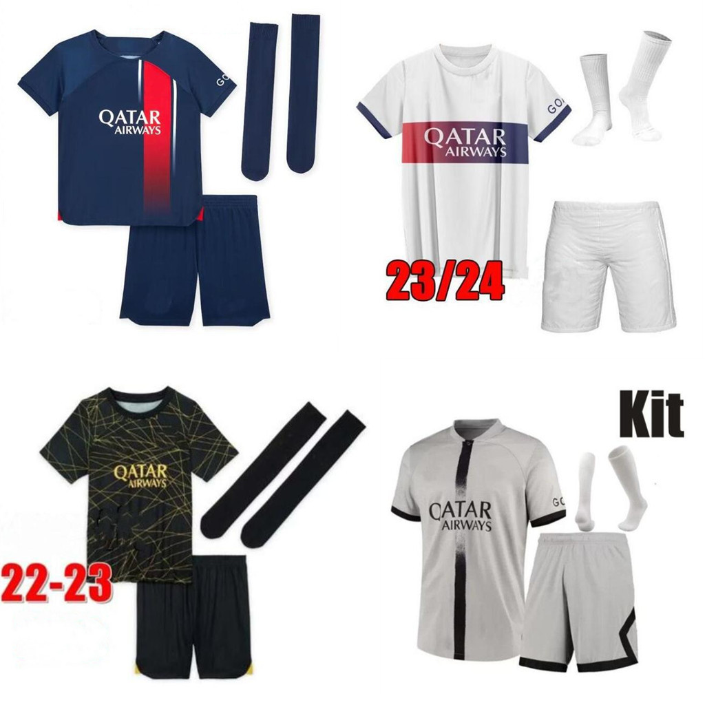 

Kids 22 23 24 PSGs MBAPPE 2023 24 DI MARIA WIJNALDUM SERGIO RAMOS HAKIMI Fourth Maillots De Football Kit ICARDI VERRATTI Third 4TH Shir black