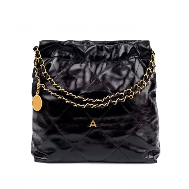 

10A Mirror Quality Luxury designers bag Mini Bucket Bags 22 handbag 35cm shopping bag Calfskin Quilted Tote Black Purse Womens Shoulder Silver Chain Bag With Box