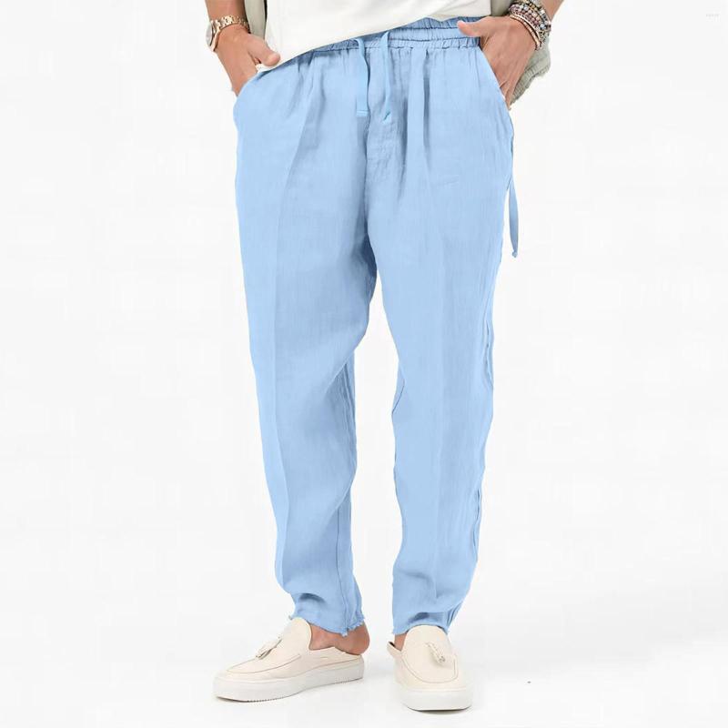 

Men' Pants Casual Men' Cotton Fashion Solid Pocket Drawstring Imitation Linen Trousers Loose Pencil Pant Streetwear Baggy Sweatpants, White