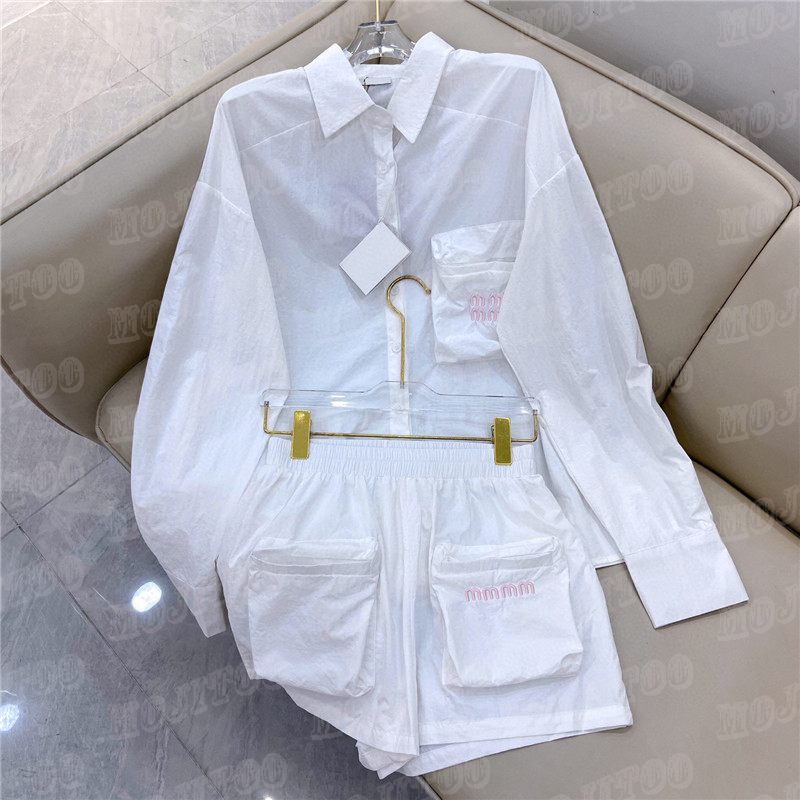

Letter Embroidery Pant Shirts Sets For Women Designer Cardigan Elastic Waist Shorts Casual Clothing Suits, White