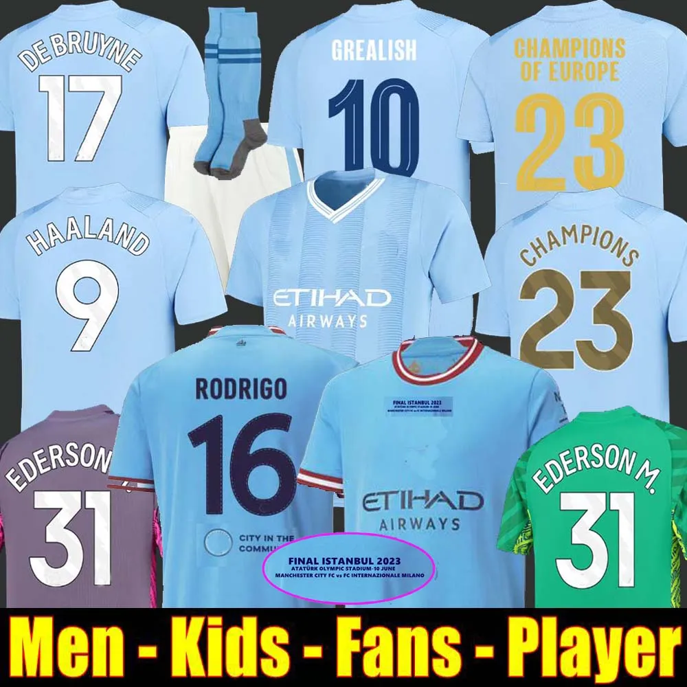 

HAALAND soccer jersey 23 24 DE BRUYNE MANS CITIES GREALISH MAHREZ FODEN 2023 2024 football shirt uniforms men kids kit sets ALVAREZ FANS player final RODRIGO, 23/24 home aldult epl