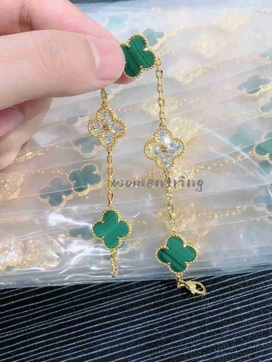 

Luxury Clover chain Designer Bracelet Mother of Pearl 18K Gold Brand Love Bangle Charm Bracelets Shining Crystal Diamond Jewelry for women