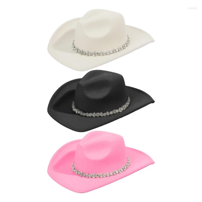 

Berets Cowgirl Hat With Shimmering Rhinestones For Bachelorette Party Ultra-flashing Western Drop, Black