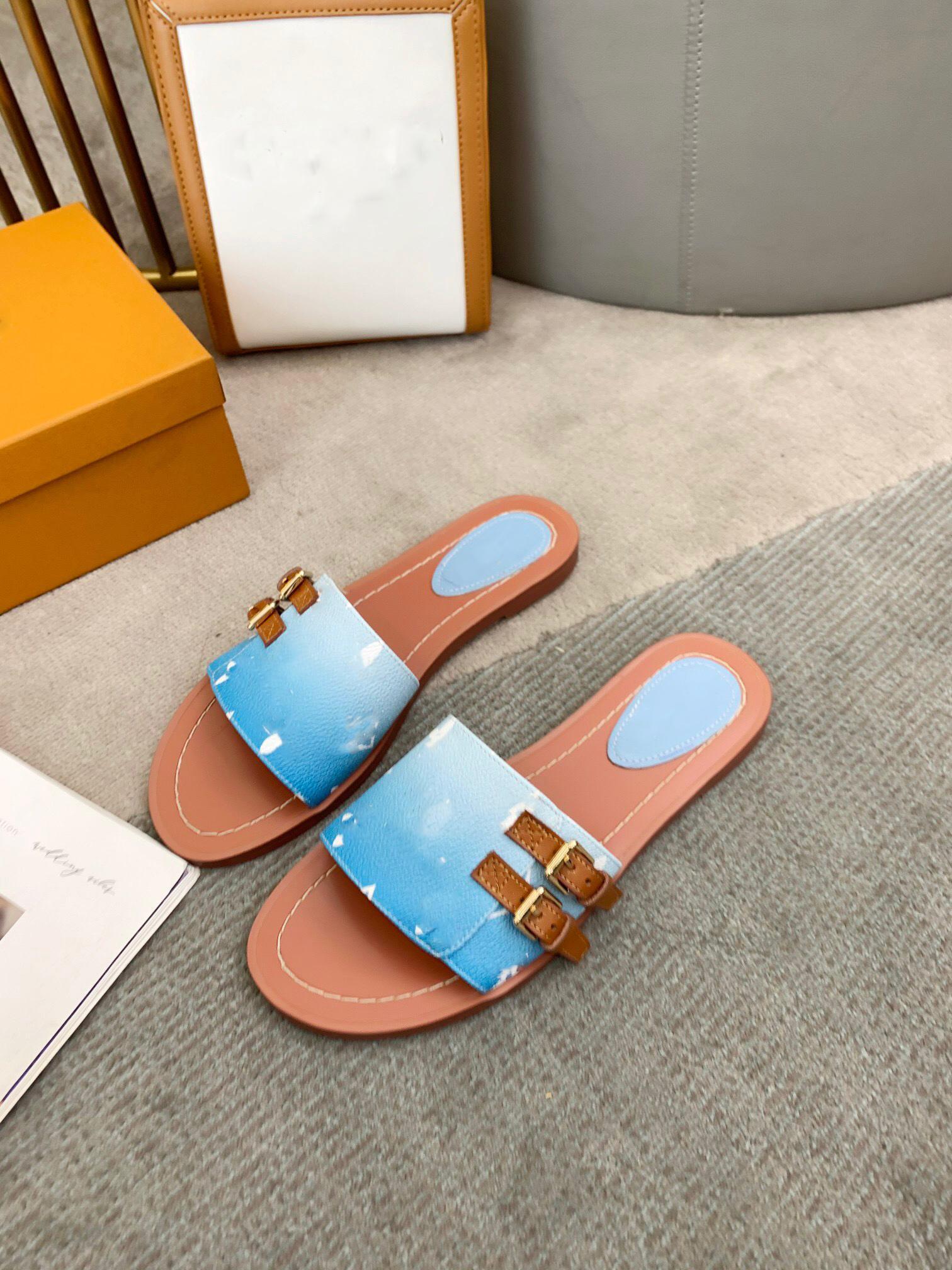 

Luxury Designer Lock It Flat Mule Slippers Women Sandals Genuine Leather Ladies Dauphine Outdoor Casual Slipper Flip Flops Scuffs Size 35-41