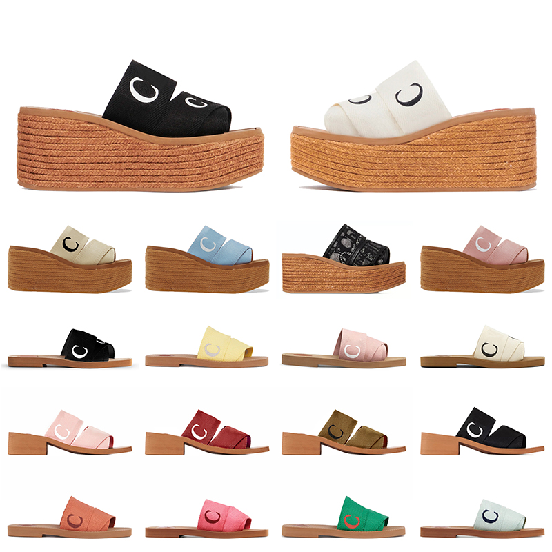

Famous Designer Woody Sandals Flat Mules High Heel Womens Slippers Espadrille Wedge sliders Embroidered Linen Pink Slide Loafers Sandal Beach Shoes pool Slides, H22 35-42