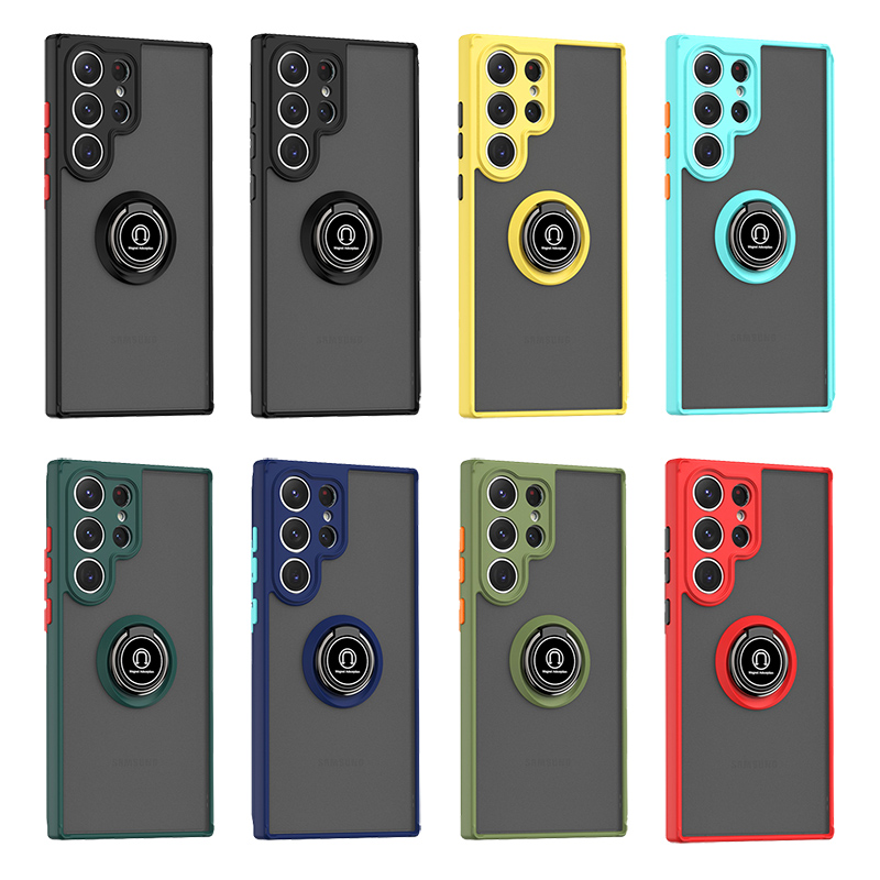 

Matte Shockproof Phone Cases For Samsung S23 S22 S21 S20 Plus Ultra FE A01 Core A14 A73 A53 A33 Multifunction Ring Holder Kickstand Phone Case Cover, Black