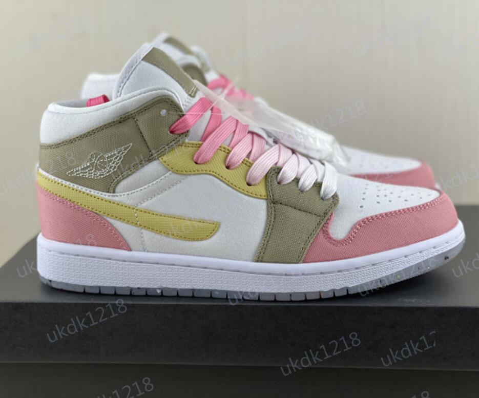 

Top Quality Jumpman 1 Mens Womens Basketball Shoes Mid DJ0338-100 Pastel Vivid Green Grind Men Women Designers Sports Sneakers Trainer, Pink