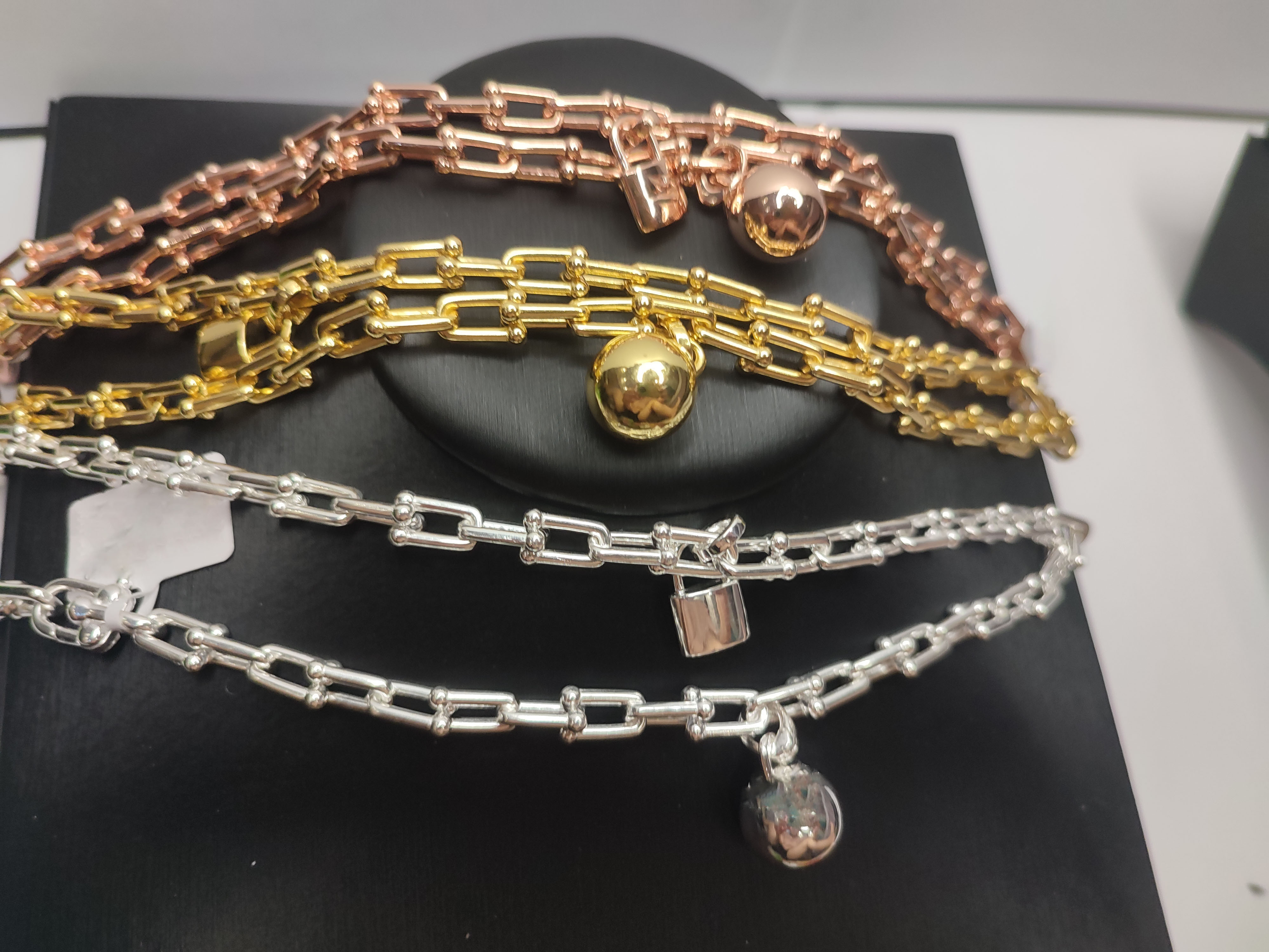 

18k gold sliver Bangle Bracelet chain lock round ball Thick Love Designer Women Men couple fashion designer Top Quality Wedding Party Thanksgiving Day Valentine set