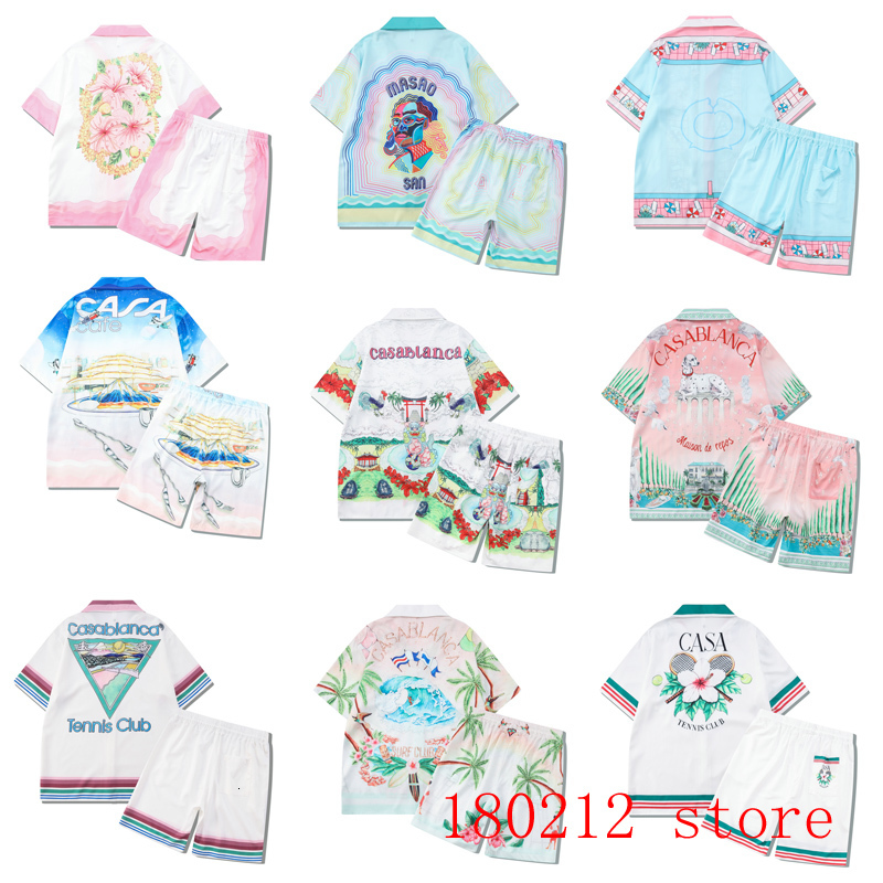 

Men's Tracksuits Summer CASABLANCA Beach Hawaill Shirt Short Pant Set Men Women High Quality Thin Fabric Casual Tennis Club Suit 230613, 17