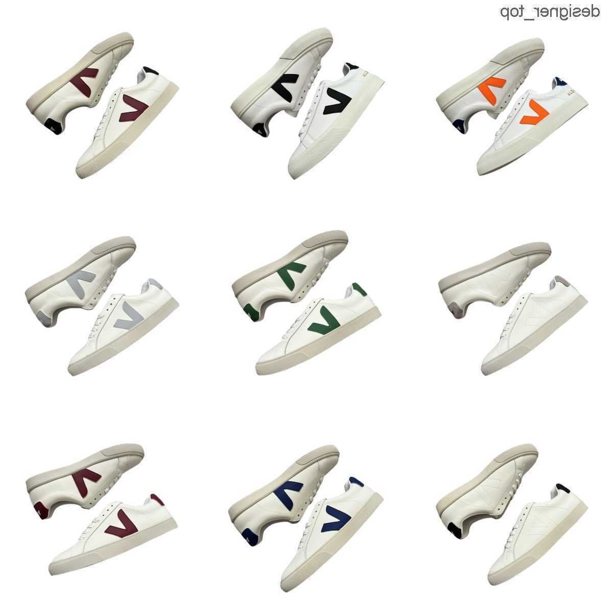 

Luxury Designer Women VEJA Shoes Men VA Word Leather White shoe Stitching Brown Lace Up Sneaker Leathers Lining Rubber Sole with Box Size 35-44 D88 8ZCZ