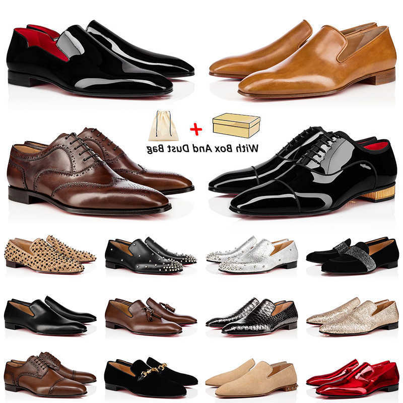 

Christians Red Bottomed With Box s s Loafers Mens Shoes Designer Dress Sneakers Pointed Toe Suede Patent Leather Rivets Glitter Fashion s Loafer 38-47 8C84, 49