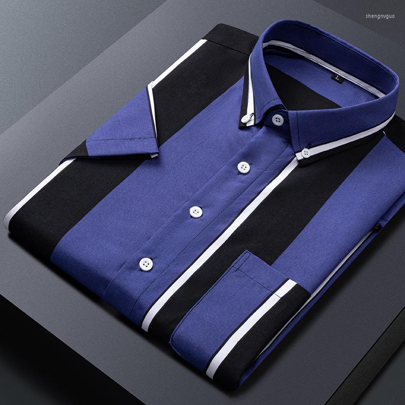

Men's Casual Shirts Men Shirt Business Blouse Male Summer Short Sleeve Tops Striped Plus Size, 03